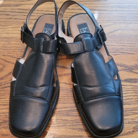 Majestic Collection Black Leather Open Closed Toe Slingback Sandals Shoes 13 Majestic Slip On Sandals – Remo men main image 4